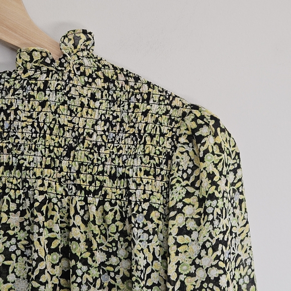Free People Lela Floral Smocked Ruffle Blouse Floral XS - Picture 6 of 12
